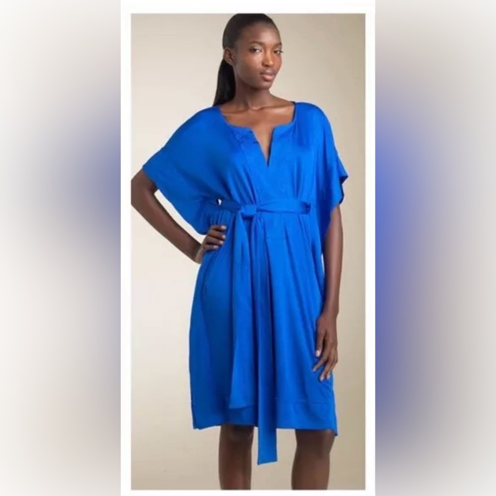 Diane Von Furstenberg Tuvallu Blue Silk Tie Waist Kimono Dress Size 4